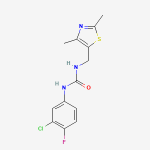 molecular formula C13H13ClFN3OS B2952070 1-(3-Chloro-4-fluorophenyl)-3-((2,4-dimethylthiazol-5-yl)methyl)urea CAS No. 1396851-19-6