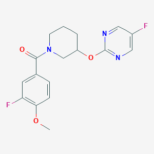 molecular formula C17H17F2N3O3 B2952077 (3-Fluoro-4-methoxyphenyl)(3-((5-fluoropyrimidin-2-yl)oxy)piperidin-1-yl)methanone CAS No. 2034528-46-4