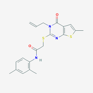 molecular formula C20H21N3O2S2 B295208 2-[(3-allyl-6-methyl-4-oxo-3,4-dihydrothieno[2,3-d]pyrimidin-2-yl)thio]-N-(2,4-dimethylphenyl)acetamide 