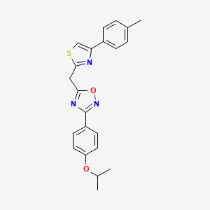 molecular formula C22H21N3O2S B2952137 3-(4-Isopropoxyphenyl)-5-((4-(p-tolyl)thiazol-2-yl)methyl)-1,2,4-oxadiazole CAS No. 1251592-75-2