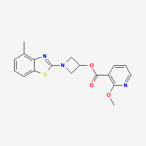 molecular formula C18H17N3O3S B2952151 1-(4-Methylbenzo[d]thiazol-2-yl)azetidin-3-yl 2-methoxynicotinate CAS No. 1396871-82-1