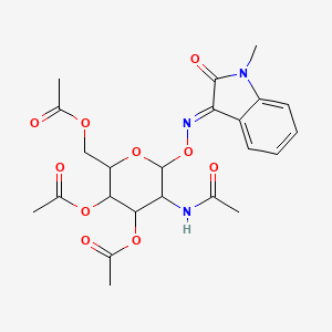 molecular formula C23H27N3O10 B2952170 (E)-5-acetamido-2-(acetoxymethyl)-6-(((1-methyl-2-oxoindolin-3-ylidene)amino)oxy)tetrahydro-2H-pyran-3,4-diyl diacetate CAS No. 1105525-17-4