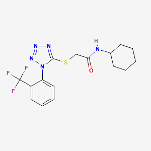 molecular formula C16H18F3N5OS B2952184 N-cyclohexyl-2-[1-[2-(trifluoromethyl)phenyl]tetrazol-5-yl]sulfanylacetamide CAS No. 874467-97-7