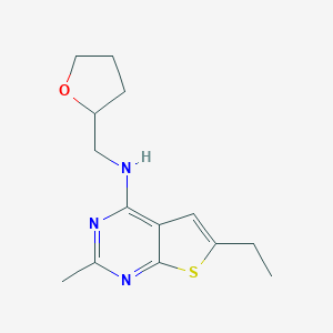 molecular formula C14H19N3OS B295220 N-(6-ethyl-2-methylthieno[2,3-d]pyrimidin-4-yl)-N-(tetrahydro-2-furanylmethyl)amine 
