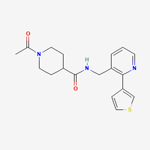 molecular formula C18H21N3O2S B2952200 1-acetyl-N-((2-(thiophen-3-yl)pyridin-3-yl)methyl)piperidine-4-carboxamide CAS No. 2034433-77-5