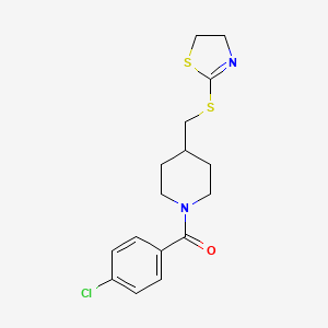 molecular formula C16H19ClN2OS2 B2952205 (4-Chlorophenyl)(4-(((4,5-dihydrothiazol-2-yl)thio)methyl)piperidin-1-yl)methanone CAS No. 1396859-41-8