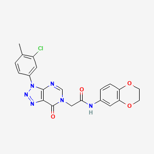 molecular formula C21H17ClN6O4 B2952210 2-(3-(3-chloro-4-methylphenyl)-7-oxo-3H-[1,2,3]triazolo[4,5-d]pyrimidin-6(7H)-yl)-N-(2,3-dihydrobenzo[b][1,4]dioxin-6-yl)acetamide CAS No. 872594-34-8