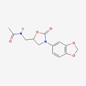 molecular formula C13H14N2O5 B2952218 N-((3-(benzo[d][1,3]dioxol-5-yl)-2-oxooxazolidin-5-yl)methyl)acetamide CAS No. 96812-87-2