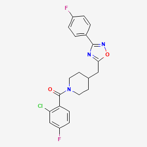 molecular formula C21H18ClF2N3O2 B2952226 1-(2-Chloro-4-fluorobenzoyl)-4-{[3-(4-fluorophenyl)-1,2,4-oxadiazol-5-yl]methyl}piperidine CAS No. 1775402-74-8