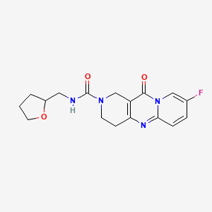 molecular formula C17H19FN4O3 B2952229 8-fluoro-11-oxo-N-((tetrahydrofuran-2-yl)methyl)-3,4-dihydro-1H-dipyrido[1,2-a:4',3'-d]pyrimidine-2(11H)-carboxamide CAS No. 2034268-07-8