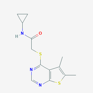 molecular formula C13H15N3OS2 B295224 N-cyclopropyl-2-[(5,6-dimethylthieno[2,3-d]pyrimidin-4-yl)thio]acetamide 