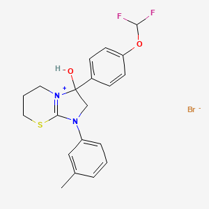 3-(4-(difluoromethoxy)phenyl)-3-hydroxy-1-(m-tolyl)-3,5,6,7-tetrahydro-2H-imidazo[2,1-b][1,3]thiazin-1-ium bromide