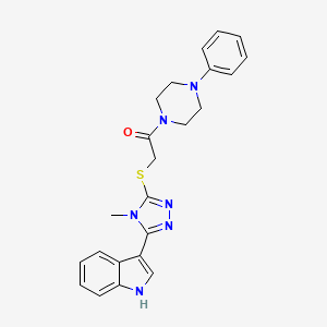 molecular formula C23H24N6OS B2952283 2-((5-(1H-indol-3-yl)-4-methyl-4H-1,2,4-triazol-3-yl)thio)-1-(4-phenylpiperazin-1-yl)ethanone CAS No. 852142-07-5