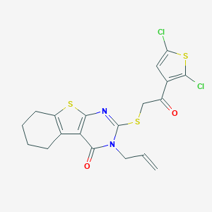 molecular formula C19H16Cl2N2O2S3 B295229 3-allyl-2-{[2-(2,5-dichloro-3-thienyl)-2-oxoethyl]sulfanyl}-5,6,7,8-tetrahydro[1]benzothieno[2,3-d]pyrimidin-4(3H)-one 