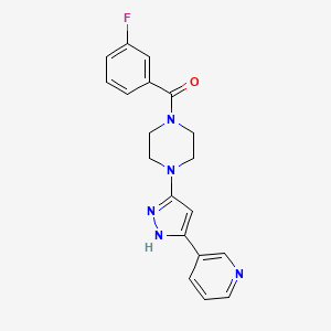 molecular formula C19H18FN5O B2952301 (3-fluorophenyl)(4-(3-(pyridin-3-yl)-1H-pyrazol-5-yl)piperazin-1-yl)methanone CAS No. 1456905-21-7