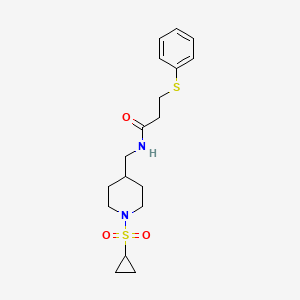 molecular formula C18H26N2O3S2 B2952305 N-((1-(cyclopropylsulfonyl)piperidin-4-yl)methyl)-3-(phenylthio)propanamide CAS No. 1235076-60-4