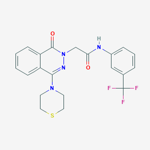 molecular formula C21H19F3N4O2S B2952307 1-(3-{3-[4-(4-Methylpiperidin-1-yl)phenyl]-1,2,4-oxadiazol-5-yl}propanoyl)-4-phenylpiperazine CAS No. 1251606-72-0