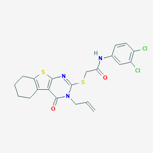 molecular formula C21H19Cl2N3O2S2 B295232 2-[(3-allyl-4-oxo-3,4,5,6,7,8-hexahydro[1]benzothieno[2,3-d]pyrimidin-2-yl)sulfanyl]-N-(3,4-dichlorophenyl)acetamide 