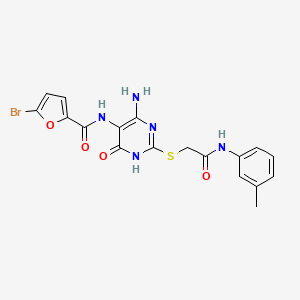 molecular formula C18H16BrN5O4S B2952330 N-(4-amino-6-oxo-2-((2-oxo-2-(m-tolylamino)ethyl)thio)-1,6-dihydropyrimidin-5-yl)-5-bromofuran-2-carboxamide CAS No. 888427-30-3