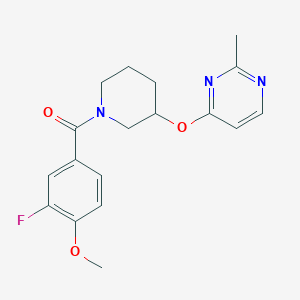 molecular formula C18H20FN3O3 B2952332 (3-Fluoro-4-methoxyphenyl)(3-((2-methylpyrimidin-4-yl)oxy)piperidin-1-yl)methanone CAS No. 2034401-31-3