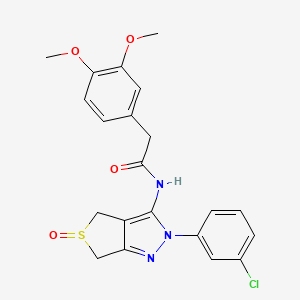 molecular formula C21H20ClN3O4S B2952359 N-[2-(3-chlorophenyl)-5-oxo-4,6-dihydrothieno[3,4-c]pyrazol-3-yl]-2-(3,4-dimethoxyphenyl)acetamide CAS No. 958701-91-2