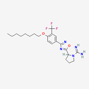molecular formula C22H30F3N5O2 B2952368 (2S)-2-[3-[4-(octyloxy)-3-(trifluoromethyl)phenyl]-1,2,4-oxadiazol-5-yl]-1-pyrrolidinecarboximidamide CAS No. 1897379-33-7