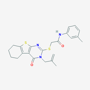 molecular formula C23H25N3O2S2 B295237 N-(3-methylphenyl)-2-{[3-(2-methyl-2-propenyl)-4-oxo-3,4,5,6,7,8-hexahydro[1]benzothieno[2,3-d]pyrimidin-2-yl]sulfanyl}acetamide 