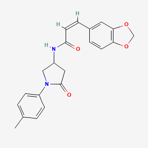 molecular formula C21H20N2O4 B2952388 (Z)-3-(benzo[d][1,3]dioxol-5-yl)-N-(5-oxo-1-(p-tolyl)pyrrolidin-3-yl)acrylamide CAS No. 896366-68-0