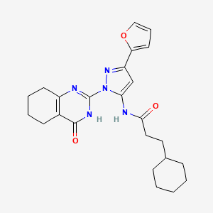 3-cyclohexyl-N-(3-(furan-2-yl)-1-(4-oxo-3,4,5,6,7,8-hexahydroquinazolin-2-yl)-1H-pyrazol-5-yl)propanamide
