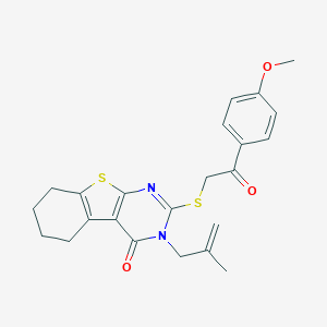 molecular formula C23H24N2O3S2 B295241 2-{[2-(4-methoxyphenyl)-2-oxoethyl]sulfanyl}-3-(2-methyl-2-propenyl)-5,6,7,8-tetrahydro[1]benzothieno[2,3-d]pyrimidin-4(3H)-one 