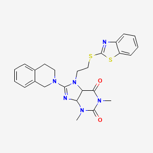 molecular formula C25H24N6O2S2 B2952422 7-[2-(1,3-benzothiazol-2-ylsulfanyl)ethyl]-1,3-dimethyl-8-(1,2,3,4-tetrahydroisoquinolin-2-yl)-2,3,6,7-tetrahydro-1H-purine-2,6-dione CAS No. 674294-97-4