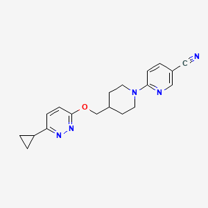 molecular formula C19H21N5O B2952426 6-[4-[(6-Cyclopropylpyridazin-3-yl)oxymethyl]piperidin-1-yl]pyridine-3-carbonitrile CAS No. 2380060-30-8