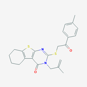 molecular formula C23H24N2O2S2 B295243 2-{[2-(4-methylphenyl)-2-oxoethyl]sulfanyl}-3-(2-methyl-2-propenyl)-5,6,7,8-tetrahydro[1]benzothieno[2,3-d]pyrimidin-4(3H)-one 