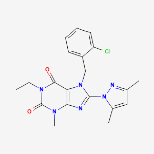 molecular formula C20H21ClN6O2 B2952431 7-(2-chlorobenzyl)-8-(3,5-dimethyl-1H-pyrazol-1-yl)-1-ethyl-3-methyl-1H-purine-2,6(3H,7H)-dione CAS No. 1013988-91-4