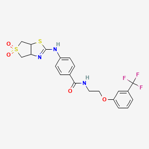 molecular formula C21H20F3N3O4S2 B2952455 4-[(5,5-dioxido-3a,4,6,6a-tetrahydrothieno[3,4-d][1,3]thiazol-2-yl)amino]-N-{2-[3-(trifluoromethyl)phenoxy]ethyl}benzamide CAS No. 866809-14-5