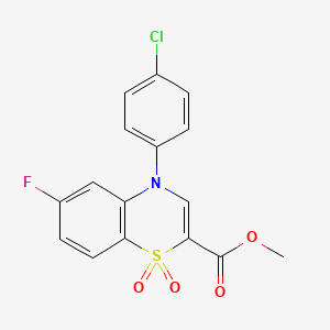 molecular formula C16H11ClFNO4S B2952468 methyl 4-(4-chlorophenyl)-6-fluoro-4H-1,4-benzothiazine-2-carboxylate 1,1-dioxide CAS No. 1358469-27-8