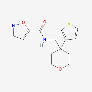 molecular formula C14H16N2O3S B2952472 N-((4-(thiophen-3-yl)tetrahydro-2H-pyran-4-yl)methyl)isoxazole-5-carboxamide CAS No. 2309779-12-0
