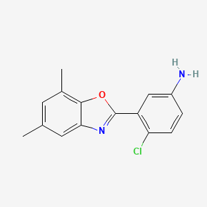 molecular formula C15H13ClN2O B2952473 4-Chloro-3-(5,7-dimethyl-1,3-benzoxazol-2-yl)aniline CAS No. 292644-39-4