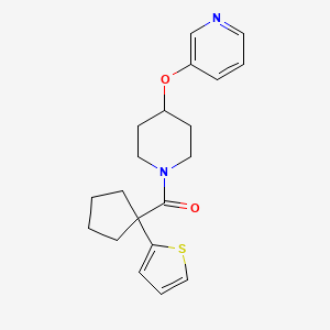 molecular formula C20H24N2O2S B2952486 (4-(Pyridin-3-yloxy)piperidin-1-yl)(1-(thiophen-2-yl)cyclopentyl)methanone CAS No. 1421473-12-2