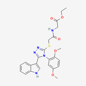 molecular formula C24H25N5O5S B2952497 ethyl 2-(2-((4-(2,5-dimethoxyphenyl)-5-(1H-indol-3-yl)-4H-1,2,4-triazol-3-yl)thio)acetamido)acetate CAS No. 852167-40-9