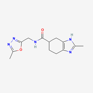 molecular formula C13H17N5O2 B2952498 2-methyl-N-((5-methyl-1,3,4-oxadiazol-2-yl)methyl)-4,5,6,7-tetrahydro-1H-benzo[d]imidazole-5-carboxamide CAS No. 2034441-49-9