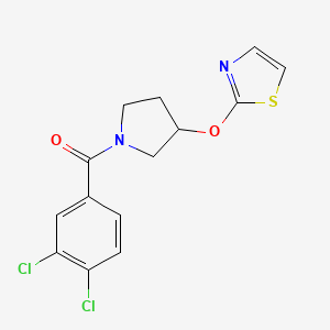 molecular formula C14H12Cl2N2O2S B2952499 (3,4-Dichlorophenyl)(3-(thiazol-2-yloxy)pyrrolidin-1-yl)methanone CAS No. 2199710-91-1