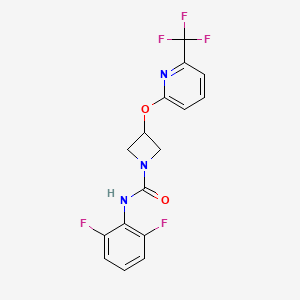 molecular formula C16H12F5N3O2 B2952503 N-(2,6-difluorophenyl)-3-((6-(trifluoromethyl)pyridin-2-yl)oxy)azetidine-1-carboxamide CAS No. 2034568-38-0