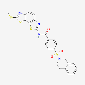 molecular formula C25H20N4O3S4 B2952516 4-(3,4-dihydro-1H-isoquinolin-2-ylsulfonyl)-N-(2-methylsulfanyl-[1,3]thiazolo[4,5-g][1,3]benzothiazol-7-yl)benzamide CAS No. 361173-22-0