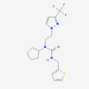 molecular formula C17H21F3N4OS B2952525 1-cyclopentyl-3-(thiophen-2-ylmethyl)-1-(2-(3-(trifluoromethyl)-1H-pyrazol-1-yl)ethyl)urea CAS No. 2034293-01-9