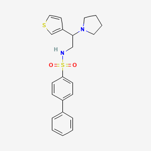 molecular formula C22H24N2O2S2 B2952526 N-(2-(pyrrolidin-1-yl)-2-(thiophen-3-yl)ethyl)-[1,1'-biphenyl]-4-sulfonamide CAS No. 946221-87-0