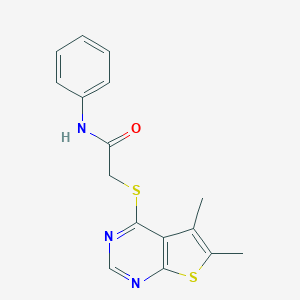 molecular formula C16H15N3OS2 B295254 2-[(5,6-dimethylthieno[2,3-d]pyrimidin-4-yl)sulfanyl]-N-phenylacetamide 