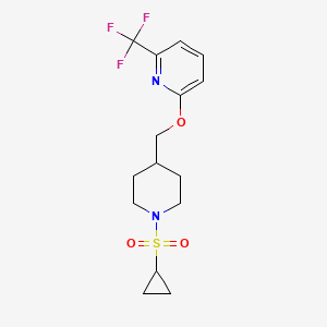 molecular formula C15H19F3N2O3S B2952557 2-[(1-Cyclopropylsulfonylpiperidin-4-yl)methoxy]-6-(trifluoromethyl)pyridine CAS No. 2380040-24-2