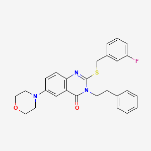 molecular formula C27H26FN3O2S B2952559 2-((3-fluorobenzyl)thio)-6-morpholino-3-phenethylquinazolin-4(3H)-one CAS No. 689758-00-7