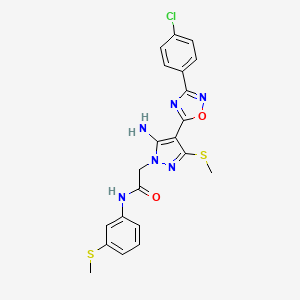 molecular formula C21H19ClN6O2S2 B2952563 2-(5-amino-4-(3-(4-chlorophenyl)-1,2,4-oxadiazol-5-yl)-3-(methylthio)-1H-pyrazol-1-yl)-N-(3-(methylthio)phenyl)acetamide CAS No. 1020502-37-7